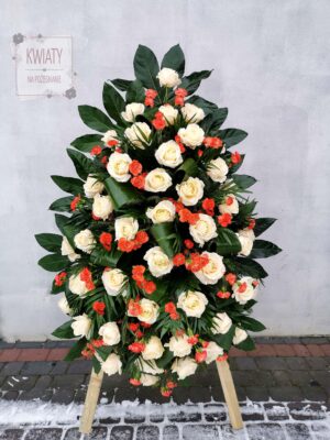 Wieniec pogrzebowy z naturalnych kwiatów - białe i czerwone róże