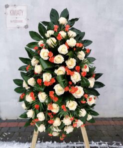 Wieniec pogrzebowy z naturalnych kwiatów - białe i czerwone róże