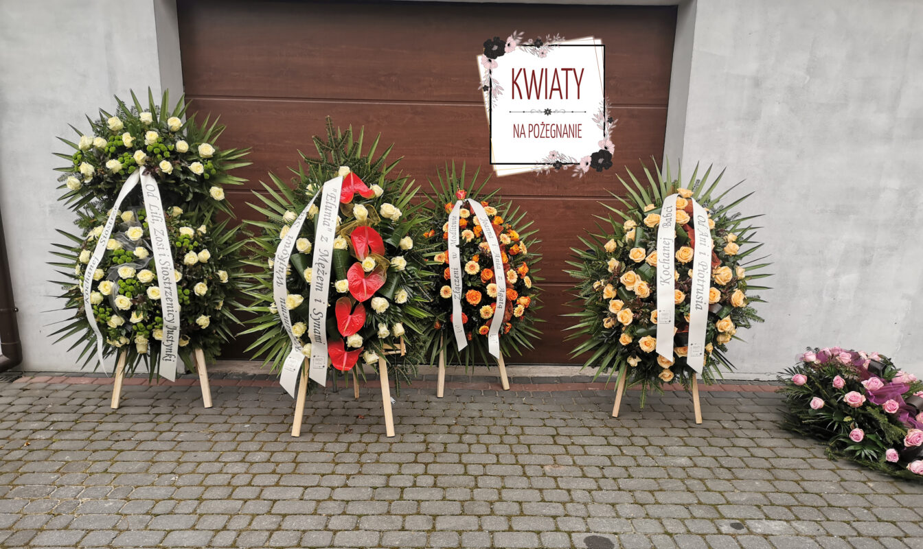 Oprawa florystyczna pogrzebu - 4 wieńce pogrzebowe i wiązanka pogrzebowa